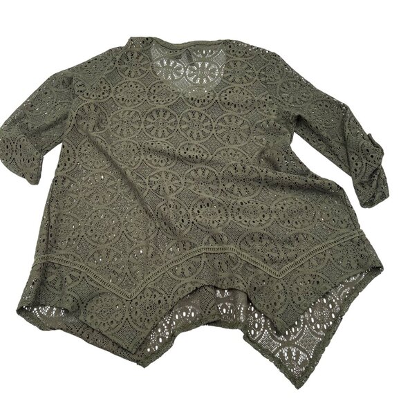 New Directions Green Crochet Lace Tunic Top Women's S Boho Style High-Low Hem - Picture 6 of 6